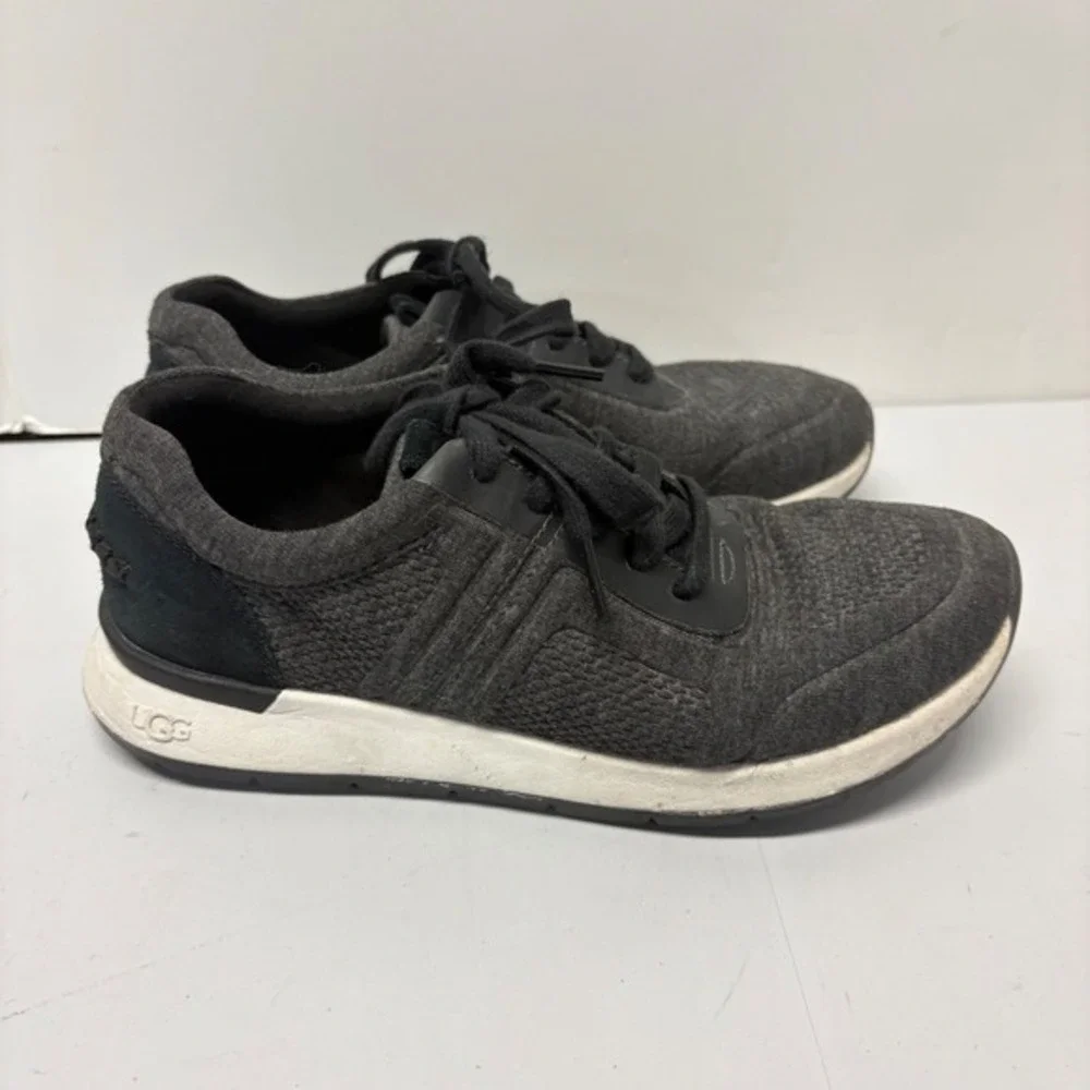 UGG Sneakers Womens 5.5 Charcoal‎ Black Knit Suede Lace Up Low Top 1118230